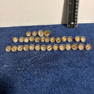 31 Vtg Underwood Typewriter Keys w/ Chrome Ring Glass Top Jewelry Crafts Upcycle